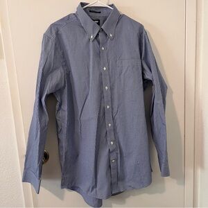 Lands End Men’s No Iron Supima Pinpoint Button Down Dress Shirt Blue Traditional